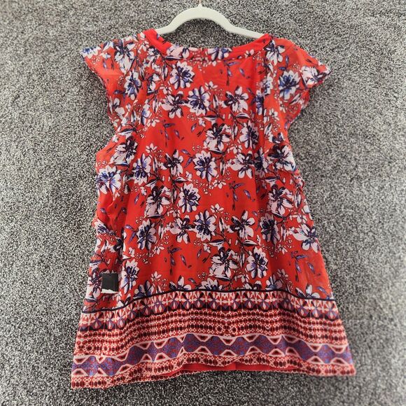 AGB Large Multicolor Red Blue Floral NWT Short Sleeve Blouse - Picture 9 of 9